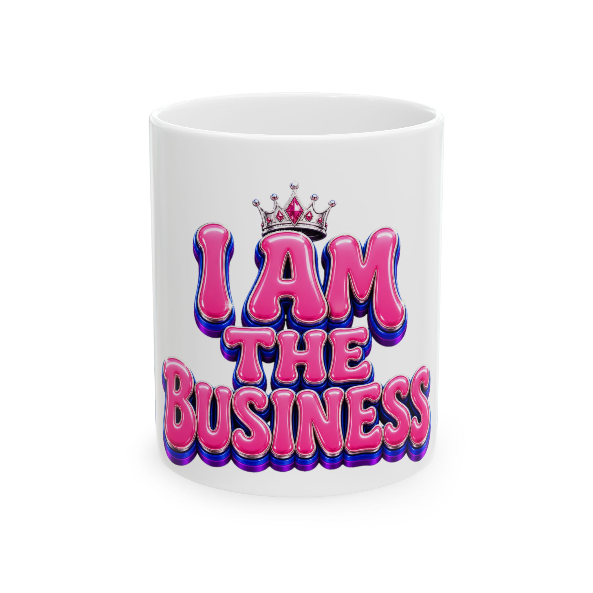 I Am The Business Ceramic Mug with bold pink wraparound design